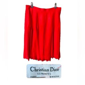 Vintage Christian Dior Separates Pleated Red Wool Blend Skirt Size 12